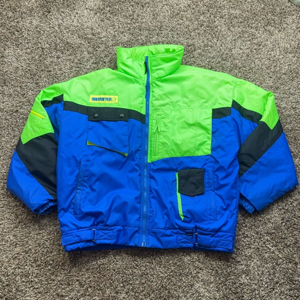Vintage Obermeyer Neon Blue & Green Colorblock Ski Jacket XL